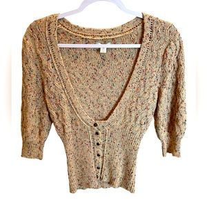 Urban Outfitters Kimchi Blue Deep Scoop Neck Tan Speckled Cardigan Sweater